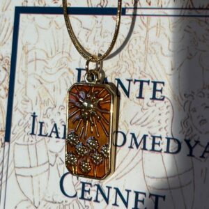 Güneş temalı turuncu mineli kolye