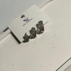 taşlı gümüş renk 3'lü halka küpe