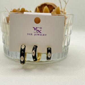 siyah mineli 3'lü halka küpe