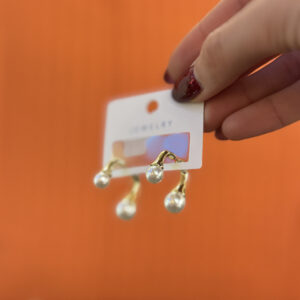 İncili çift taraflı gold küpe