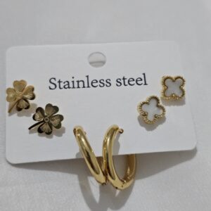 Yonca detaylı halka küpe seti