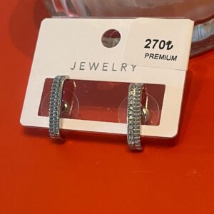 gümüş renk mini taşlı yarım dikdörtgen halka küpe