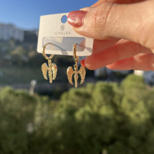 Taşlı melek gold küpe