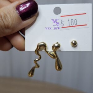 asimetrik gold küpe seti