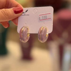 Pudra pembe gold detaylı halka küpe